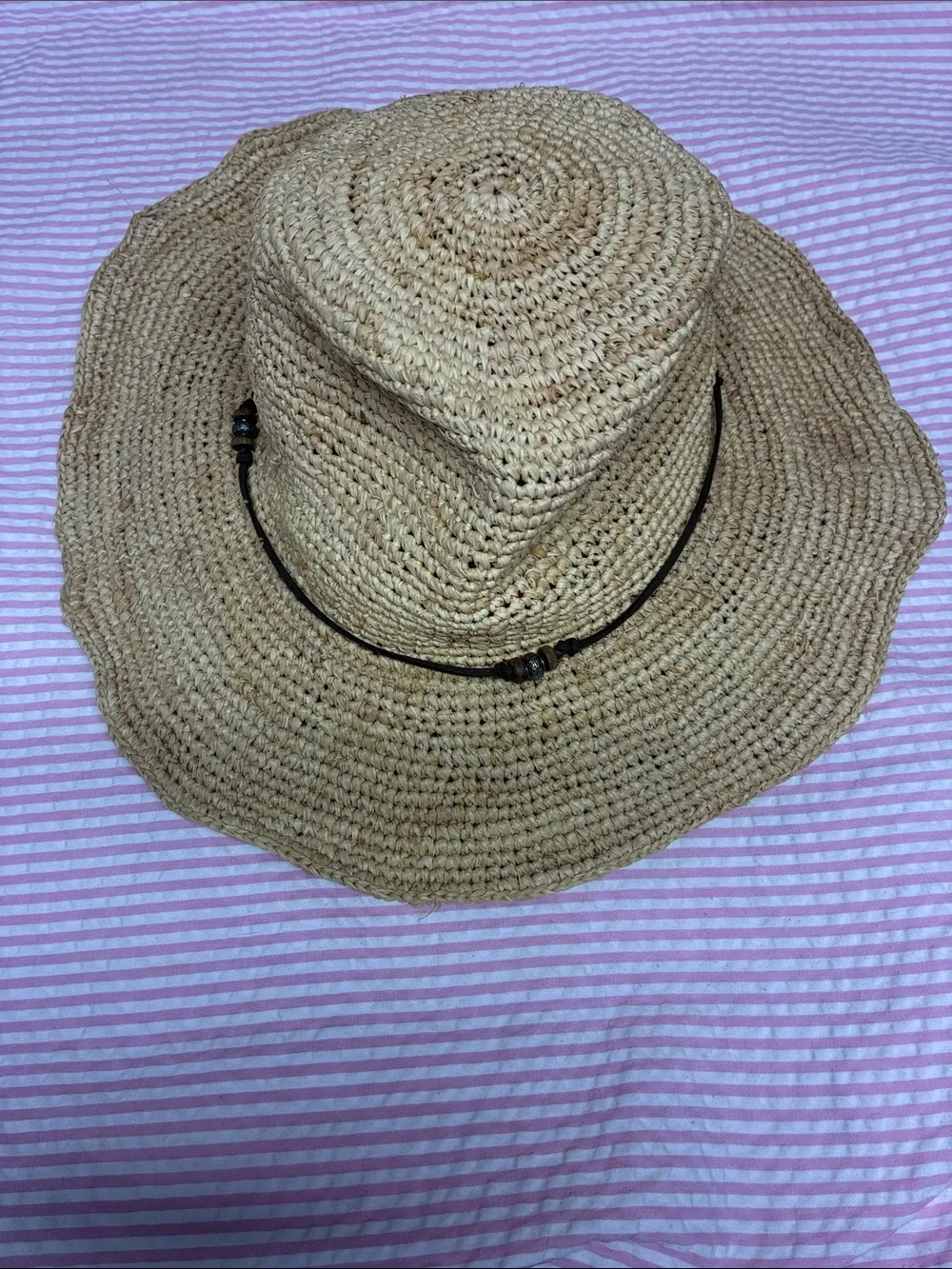 Athleta Natural Straw Sun Hat with Dark Cord Accent